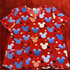 Disney Mickey Mouse Red and Blue Scrub Top